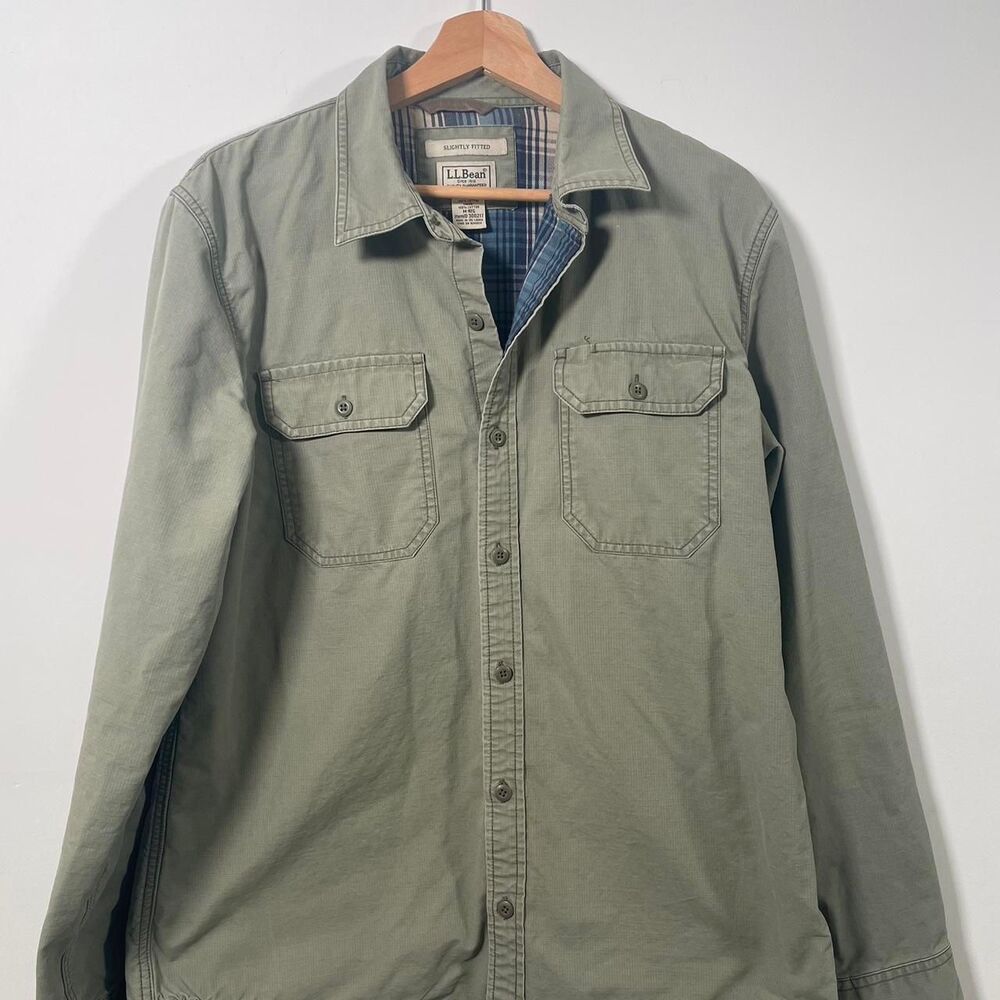 Llbean Men's Green and Khaki Shirt